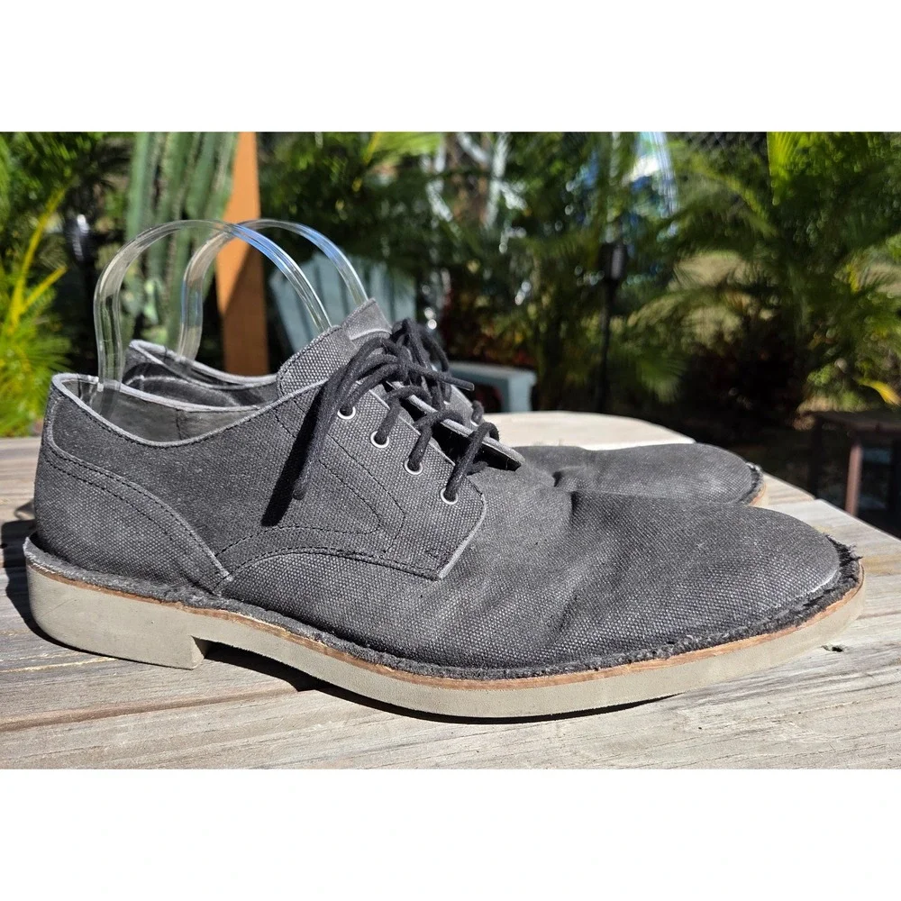 John Varvatos‎ Men's Gray Canvas Casual Oxford Dress Shoes Acid Wash 10.5 Italy